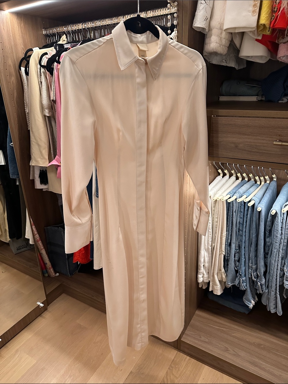 H&M Cream Long Sleeve Shirt Dress